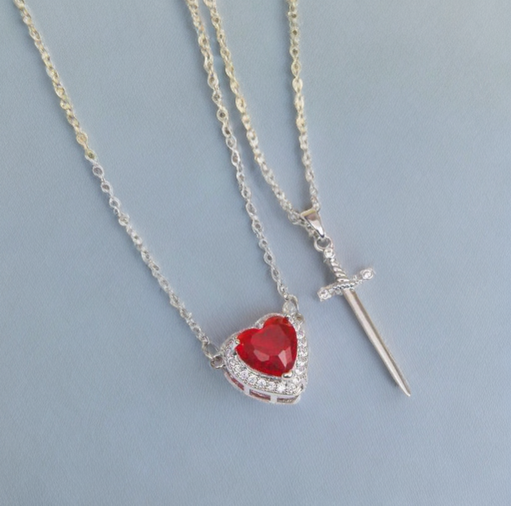 Titanium Steel Couple Necklace Set – Heart & Sword - Krayzen 
